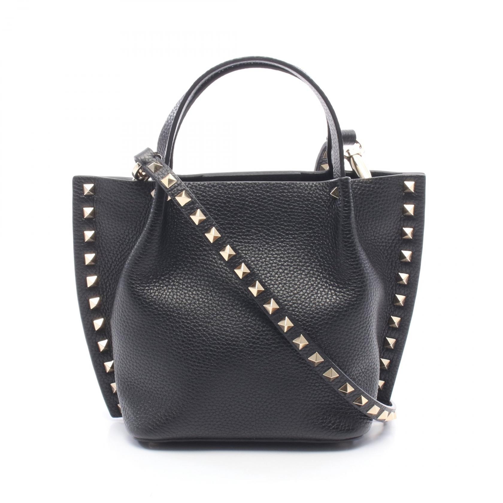 ヴァレンティノ・ガラヴァーニ Valentino Garavani ロックスタッズ 2WAY ハンドバッグ バッグ レザー レディース ブラック系 【中古】