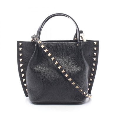 ヴァレンティノ・ガラヴァーニ Valentino Garavani ロックスタッズ 2WAY ハンドバッグ バッグ レザー レディース ブラック系 【中古】