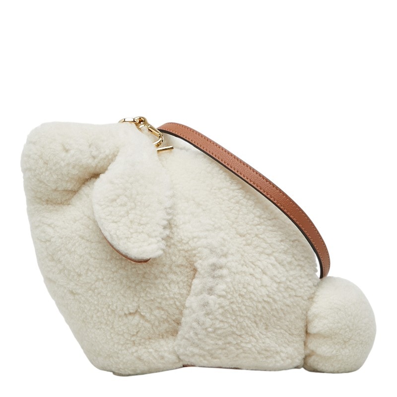 ロエベ バニー ミニ ショルダーバッグ クロスボディ ウサギ オフホワイト ボア レザー レディース LOEWE 【中古】