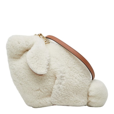 ロエベ バニー ミニ ショルダーバッグ クロスボディ ウサギ オフホワイト ボア レザー レディース LOEWE 【中古】