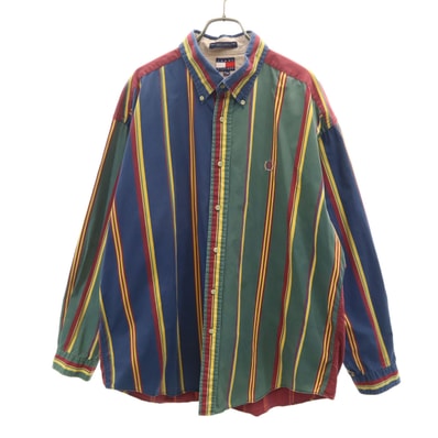 TOMMY HILFIGER トミーヒルフィガー 90s オールド ストライプ柄 長袖 ボタンダウンシャツ XL マルチ