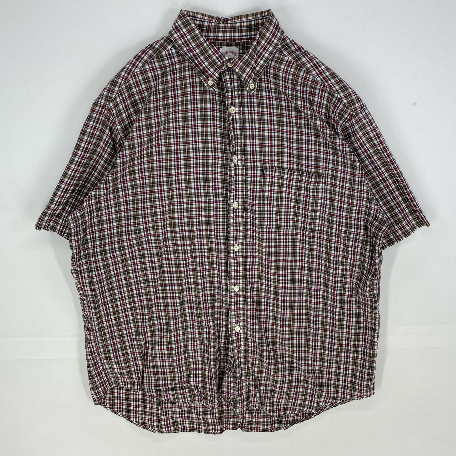 古着 ブルックスブラザーズ Brooks Brothers 半袖シャツ ボタンダウン ワンポイント ショートスリーブ XL  ブラウン系 チェック メンズ