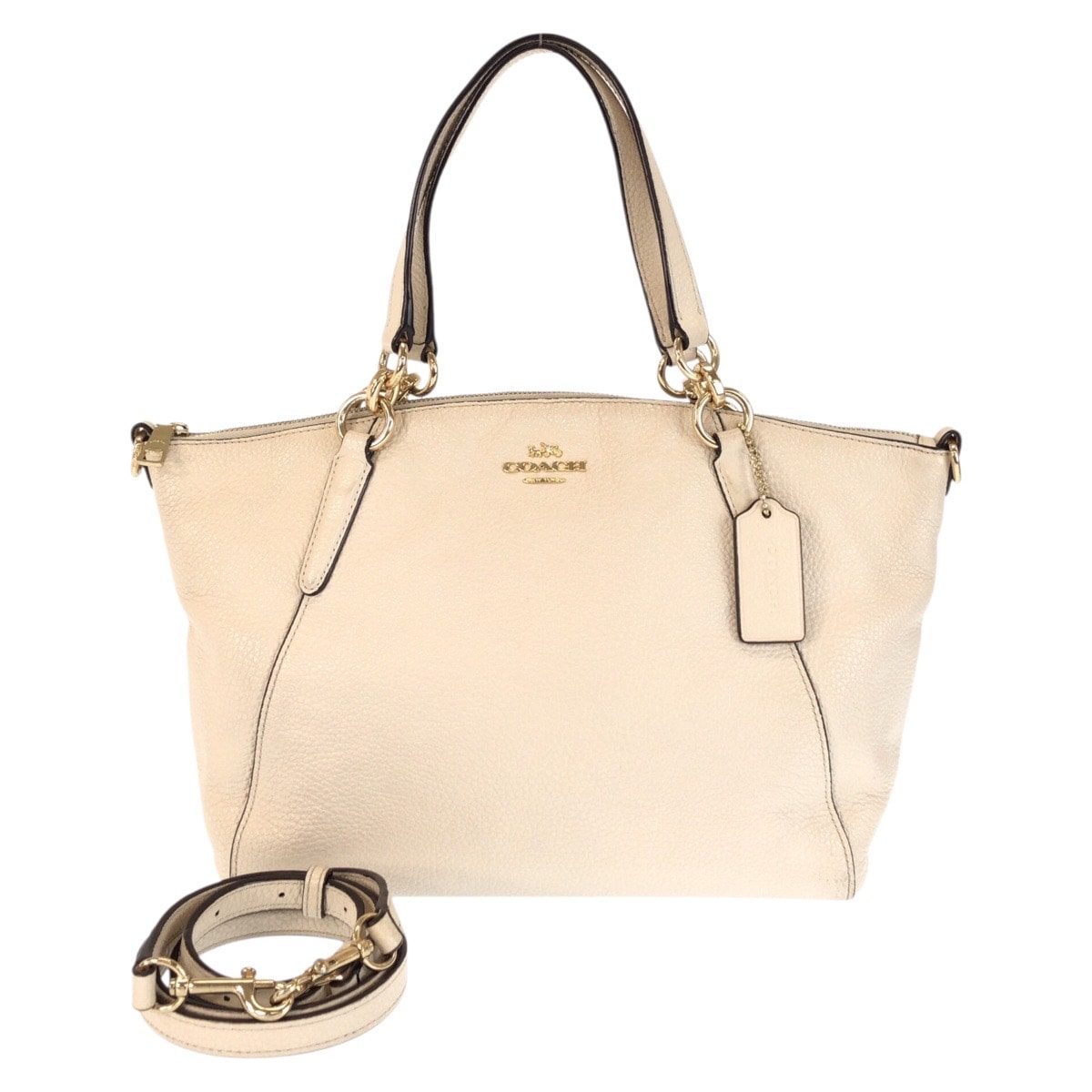 COACH コーチ 2way オフホワイト ゴールド金具 レザー ハンドバッグ ショルダーバッグ 602669 【中古】