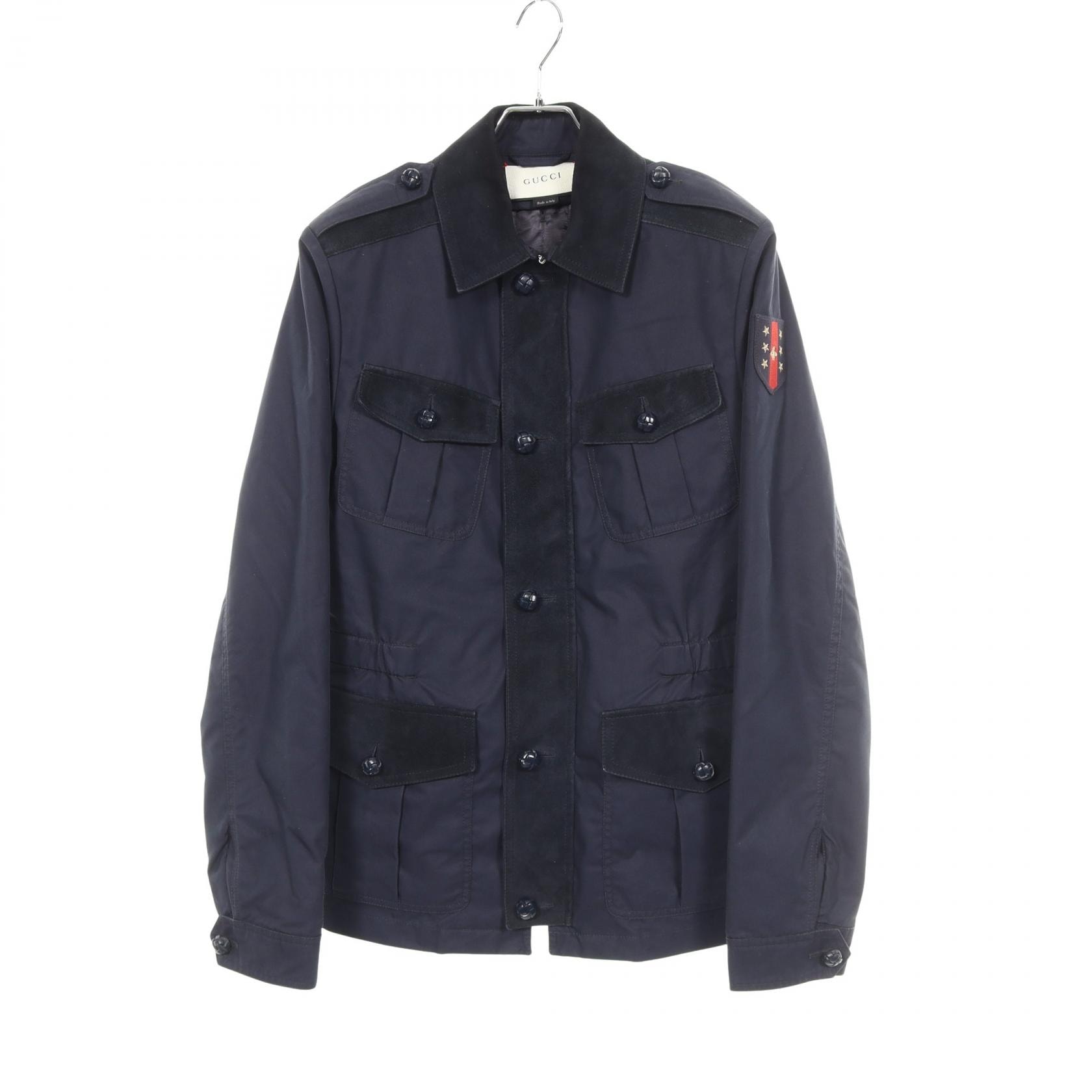 グッチ GUCCI ミリタリージャケット 衣料品 アウター コットン ナイロン スウェード メンズ ネイビー系 406019 【中古】