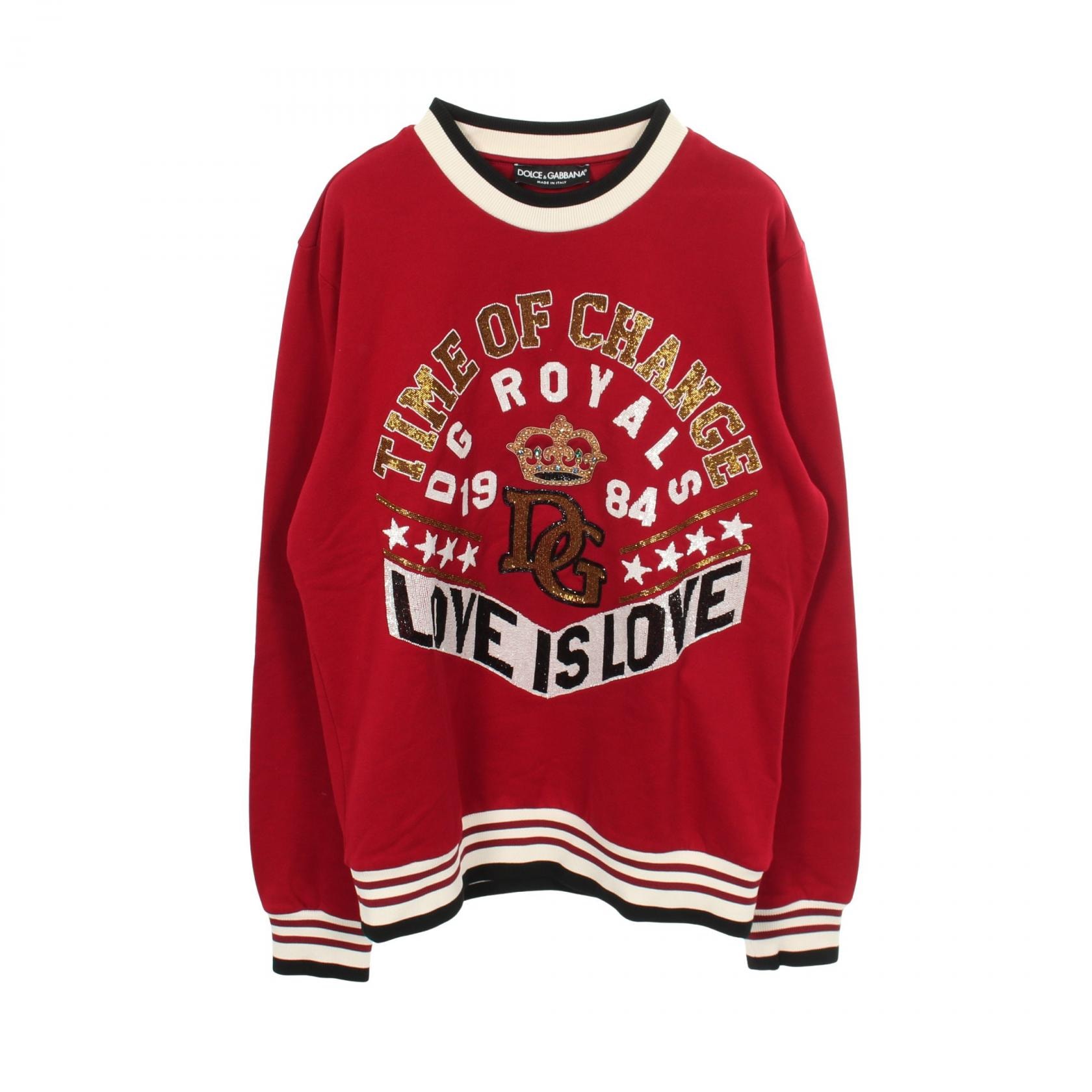 ドルチェアンドガッバーナ DOLCE & GABBANA ビーズ刺繍 カレッジ スウェット 衣料品 トップス コットン メンズ レッド系 【中古】