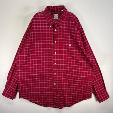 古着 ブルックスブラザーズ Brooks Brothers 長袖シャツ ロゴ 刺繍 チェック ボタンダウン XL レッド系 マルチカラー メンズ