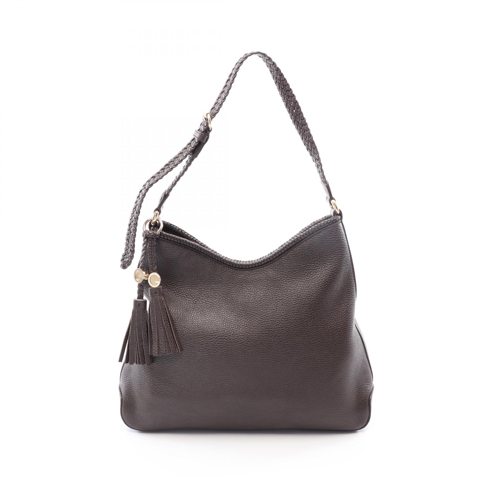 グッチ GUCCI 編み込み ショルダーバッグ バッグ レザー レディース ブラウン系 336659 【中古】