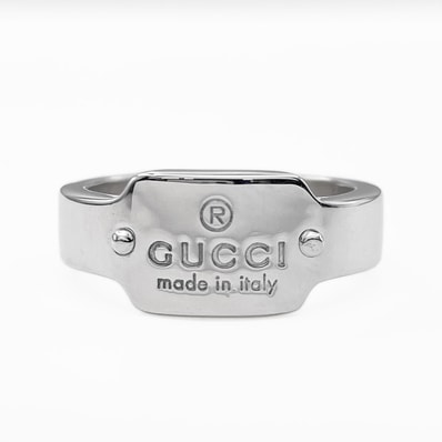 GUCCI グッチ ロゴ プレート リング・指輪 SV925 7782 シルバー 新品仕上済 ユニセックス 【中古】