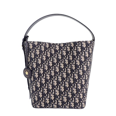 ディオール Dior Diorstar バケットバッグ スモール M2854UTZQ M928 ショルダーバッグ カーフ コットン ファブリック ネイビー ゴールド金具 レディース【中古】【Aランク】