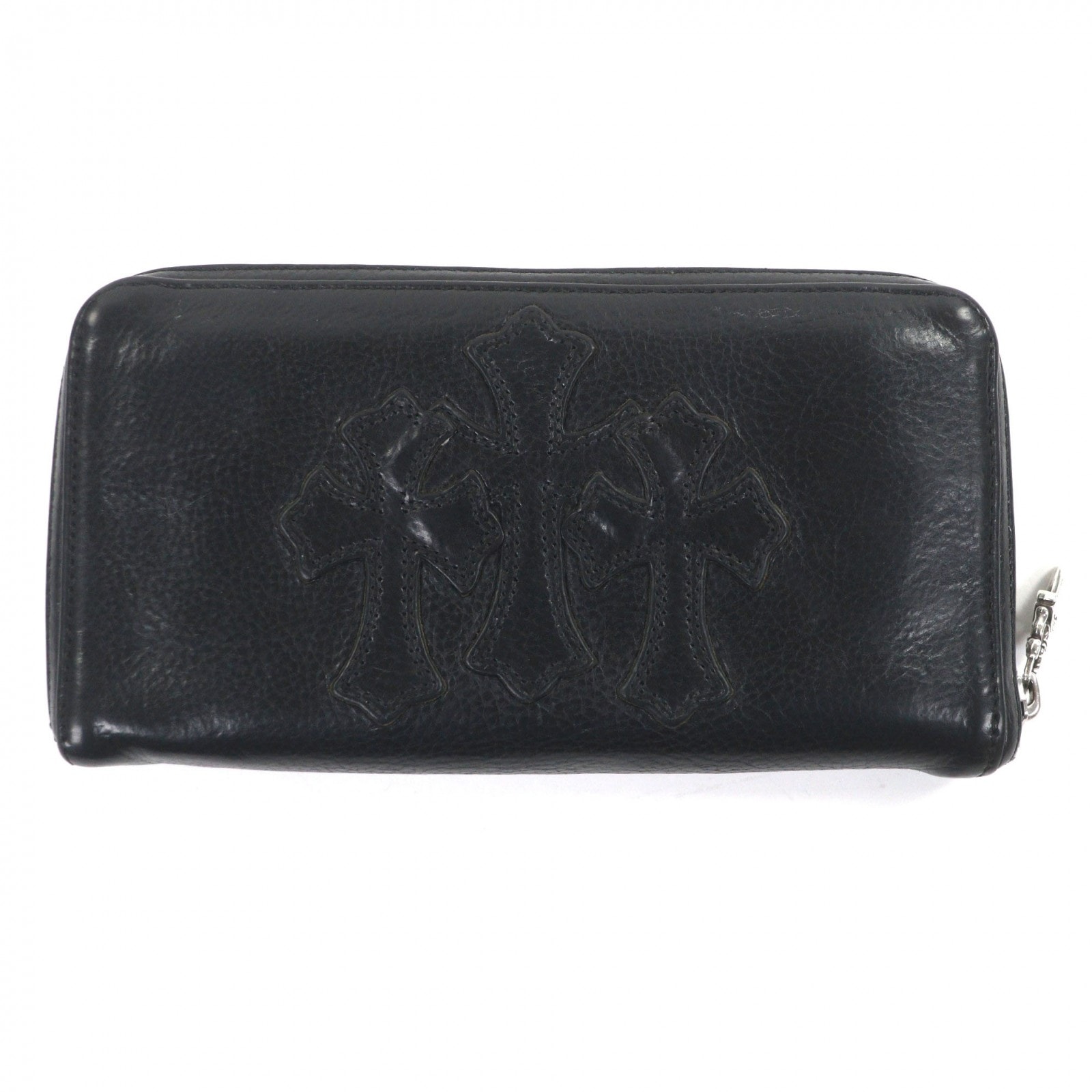 Chrome Hearts REC F Heavy Leather Zip Wallet / 3 Cemetary Cross "Black"