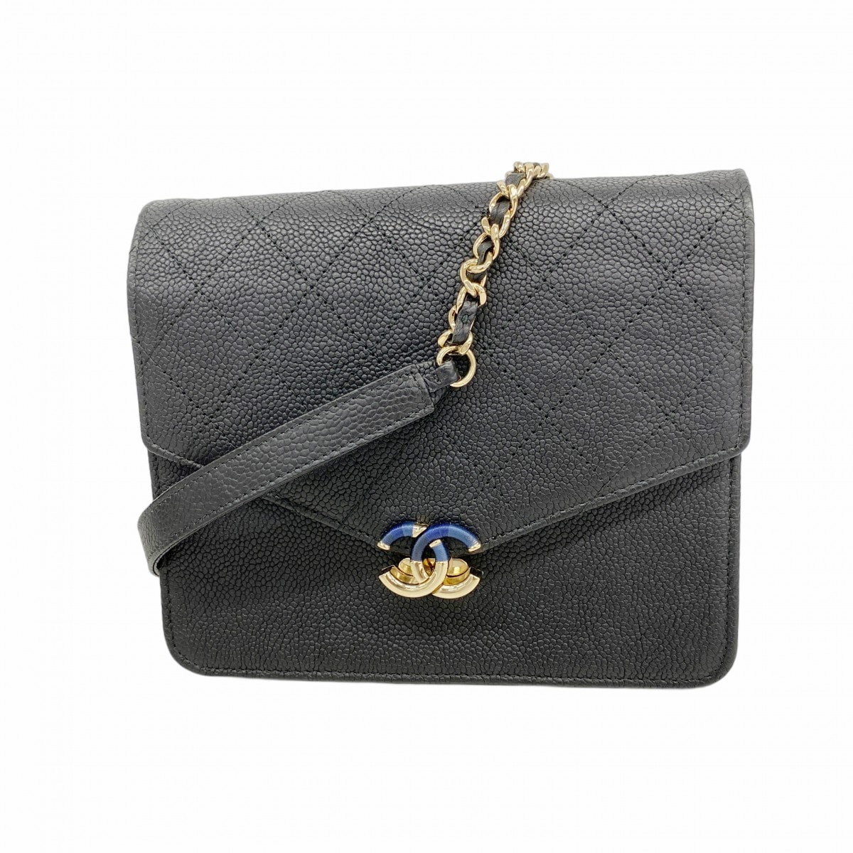 【6ce6037-k】シャネル ショルダーバッグ マトラッセ チェーンショルダー キャビアスキン ブラック シャンパンゴールド金具【中古】レディース