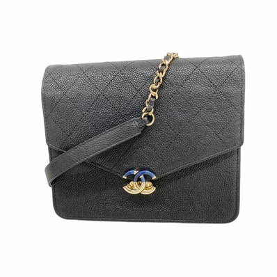 【6ce6037-k】シャネル ショルダーバッグ マトラッセ チェーンショルダー キャビアスキン ブラック シャンパンゴールド金具【中古】レディース