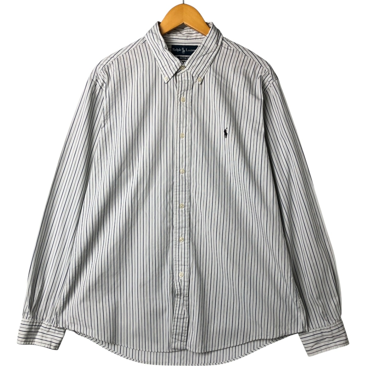 古着 ラルフローレン Ralph Lauren CUSTOM FIT 長袖 ボタンダウンストライプシャツ メンズXL相当/eaa547414