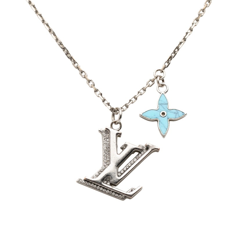 ルイ ヴィトン ペンダント LVイニシャル ネックレス M80208 シルバー ブルー メタル ラインストーン レディース LOUIS VUITTON 【中古】