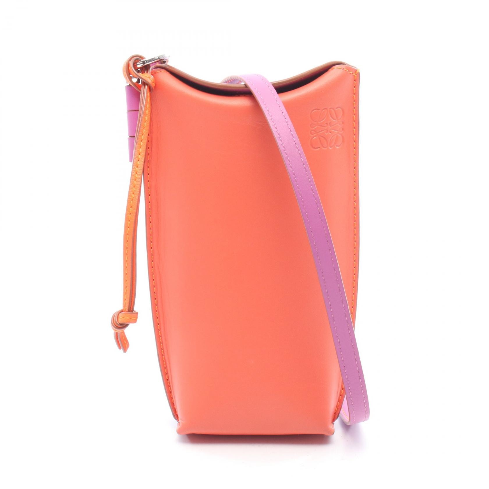 ロエベ LOEWE GATE POCKET ゲートポケット ショルダーバッグ バッグ レザー レディース オレンジ系 / パープル系 【中古】