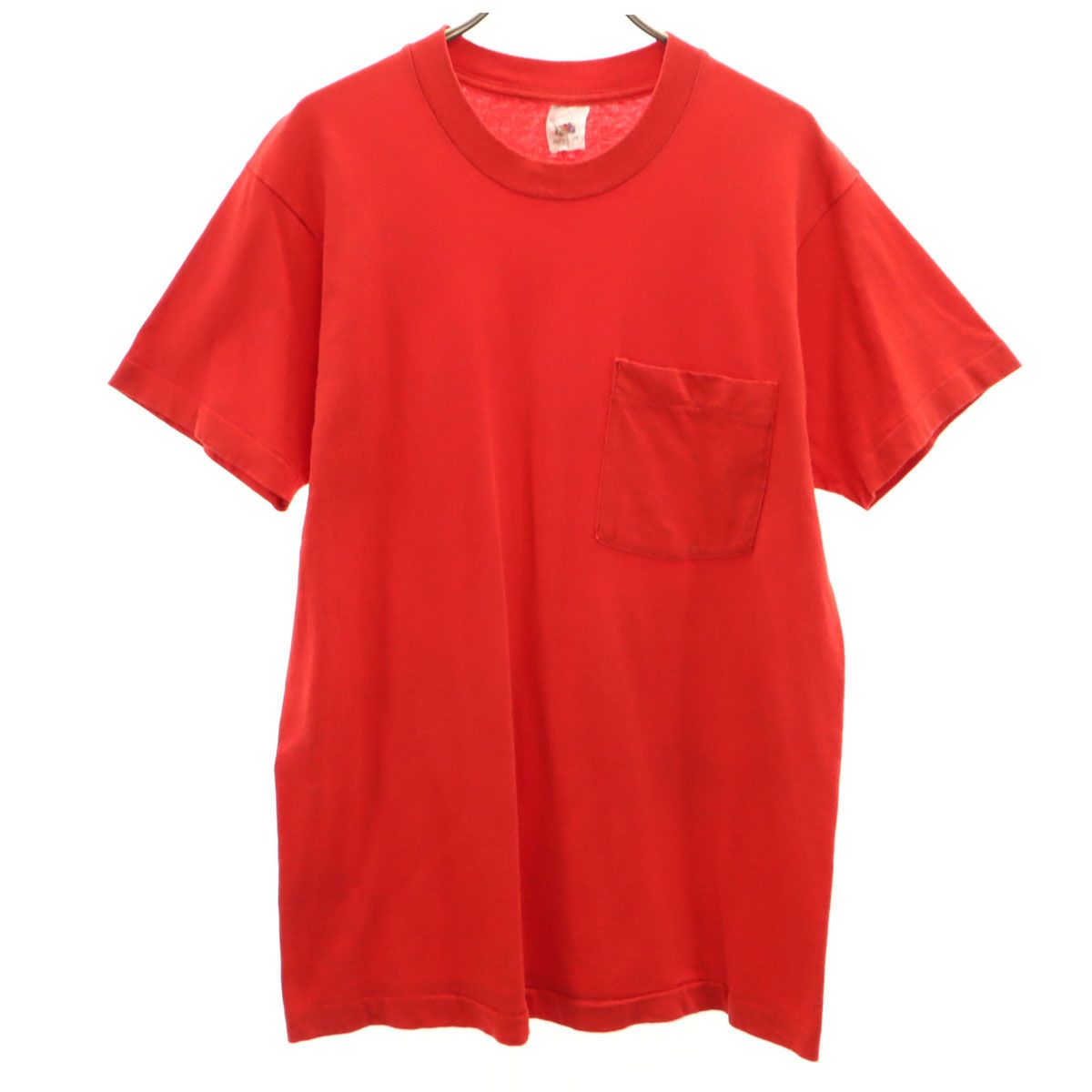 FRUIT OF THE LOOM フルーツオブザルーム 90s USA製 オールド 耳あり 半袖 シングルステッチ Tシャツ M レッド 無地 ポケT