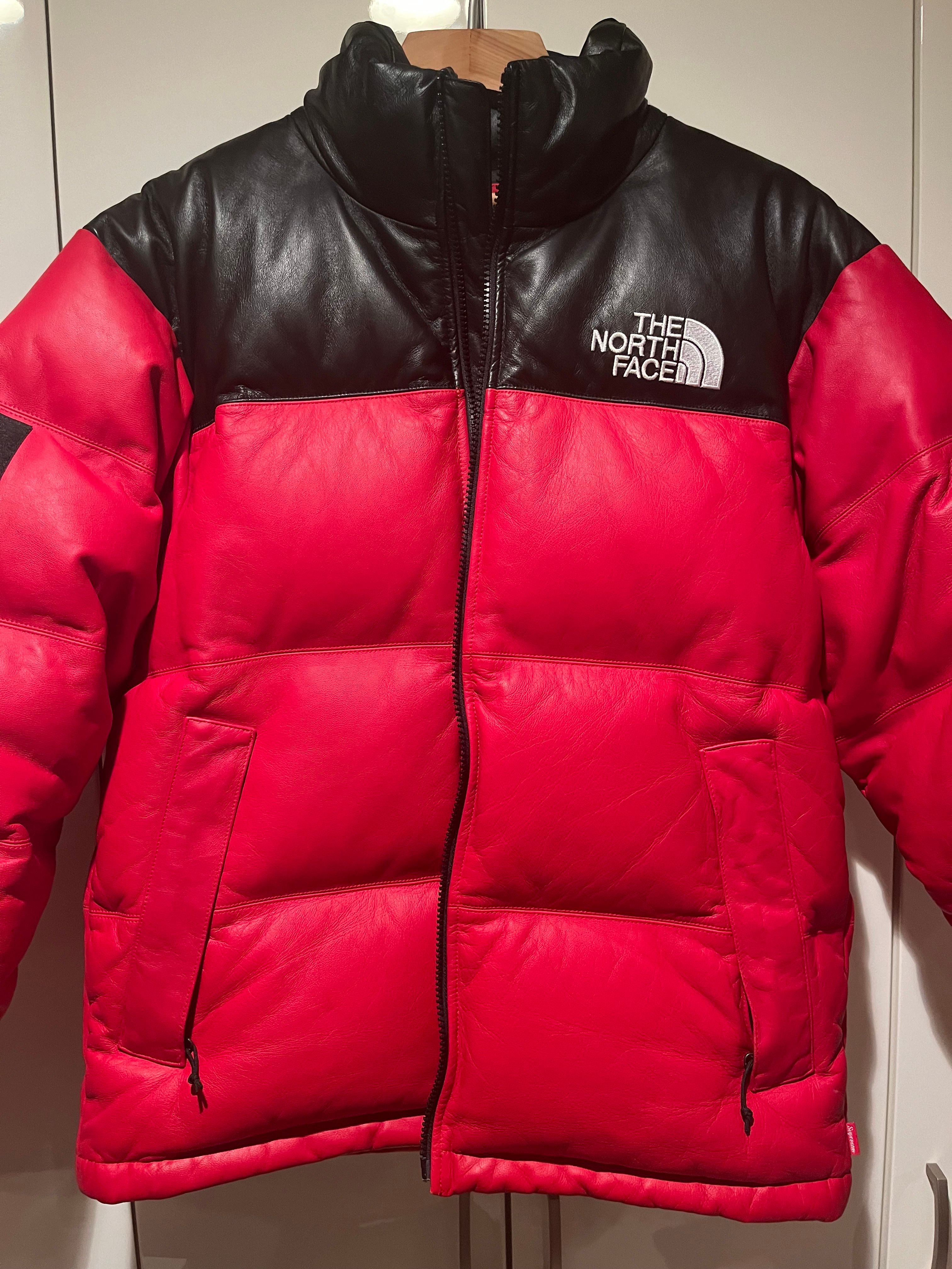 Supreme x The North Face Leather Nuptse Jacket "Red"
