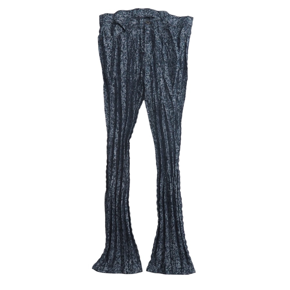 ISSEY MIYAKE MEN イッセイミヤケ メン デニムパンツ ストレートパンツ プリーツ加工 ジップフライ フルレングス 総柄 ブランド古着【中古】20250701/RA5329