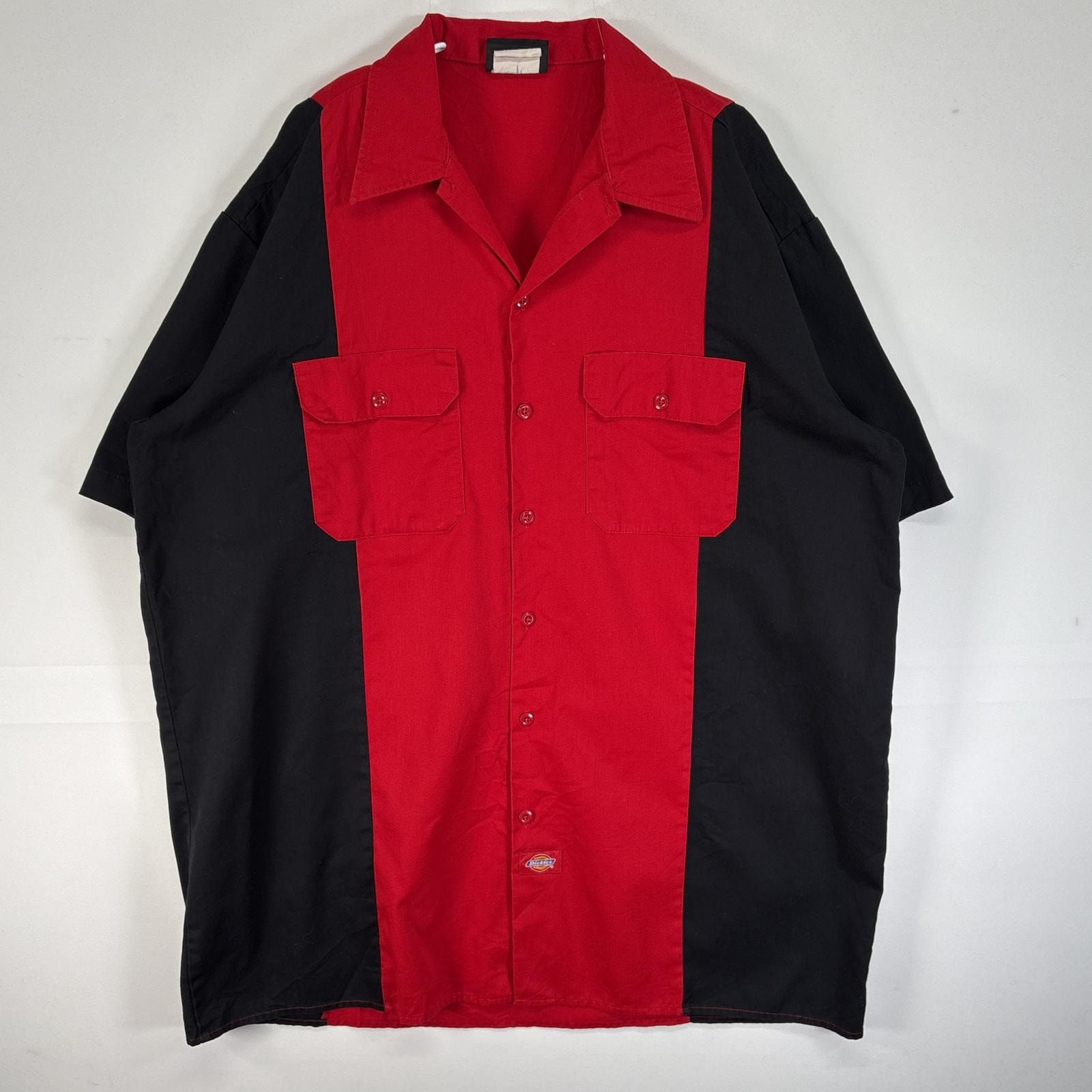 古着 90's/90年代 ディッキーズ Dickies 半袖シャツ ワーク 作業着 フラップポケ 大きいサイズ ワンポイント ロゴ X-LARGE レッド ツートン メンズ