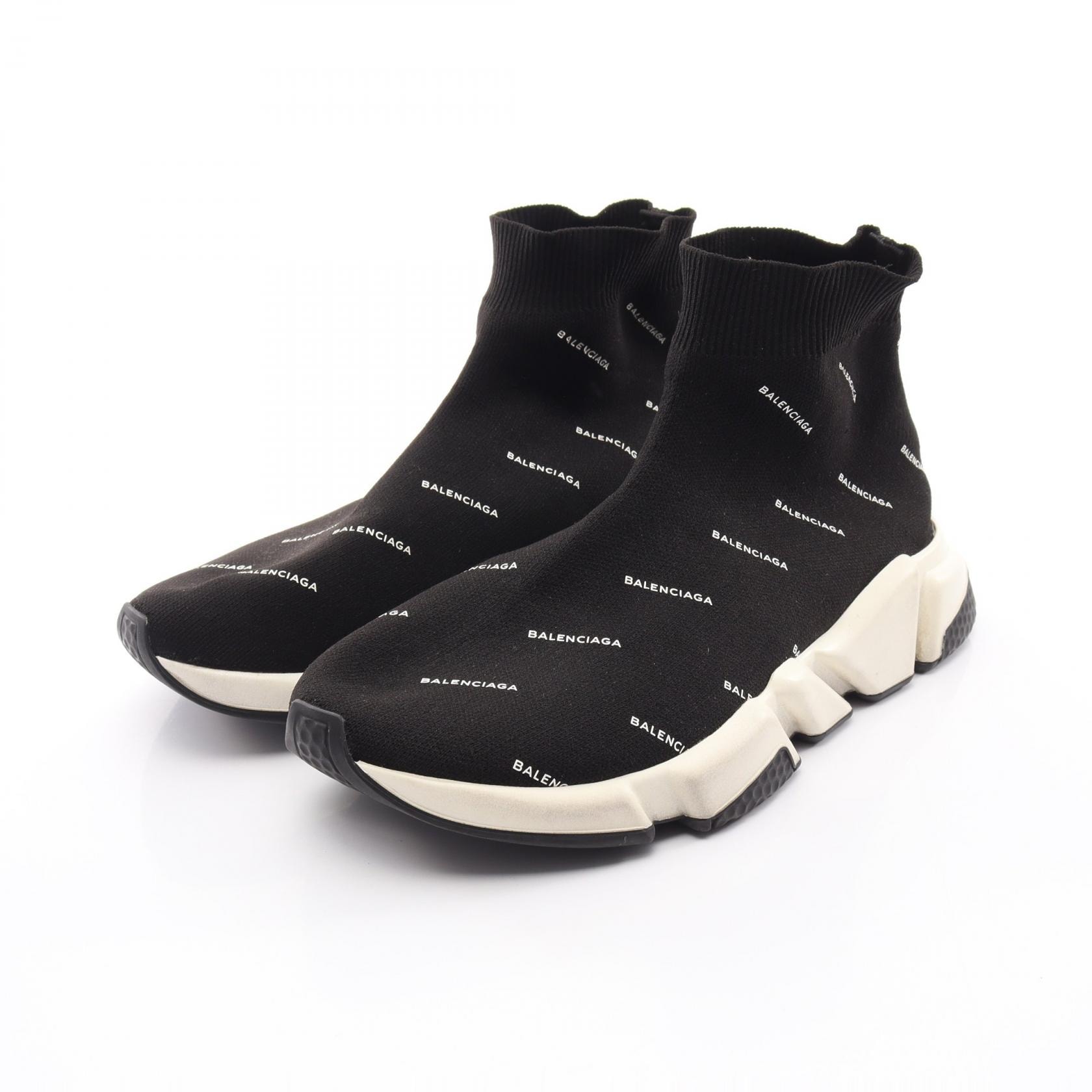 バレンシアガ BALENCIAGA SPEED TRAINER スピードトレーナー オールオーバーロゴ スリッポン スニーカー 靴 ファブリック メンズ ブラック系 / ホワイト系 【中古】