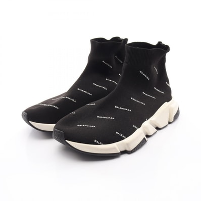 バレンシアガ BALENCIAGA SPEED TRAINER スピードトレーナー オールオーバーロゴ スリッポン スニーカー 靴 ファブリック メンズ ブラック系 / ホワイト系 【中古】