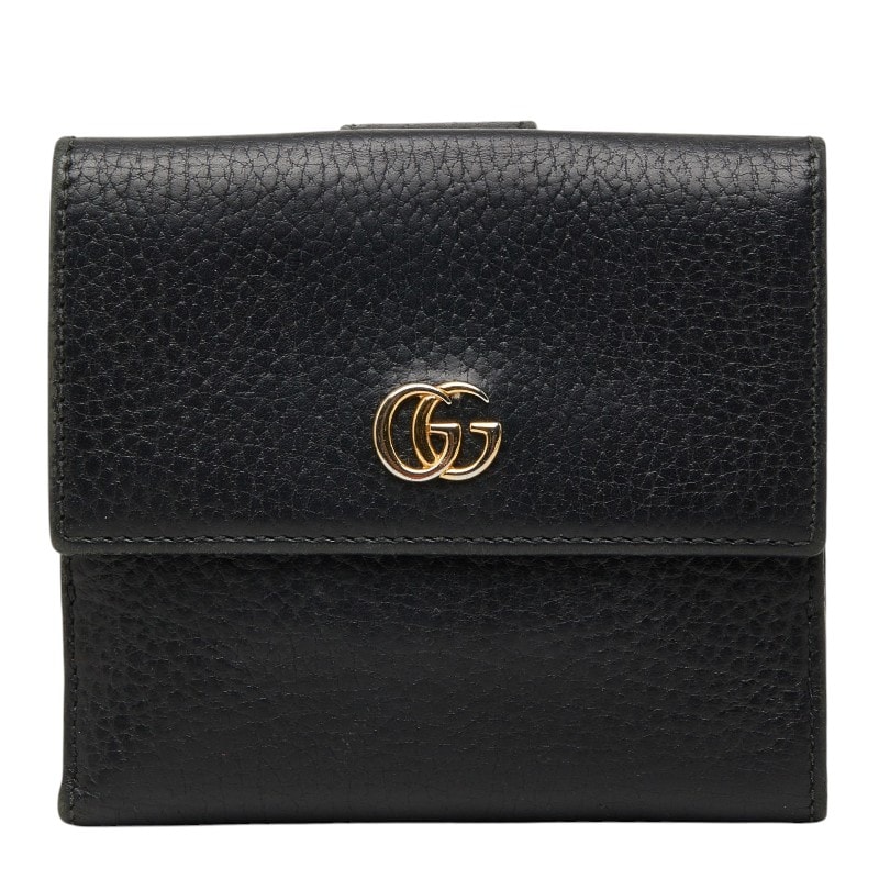 グッチ GGマーモント コンパクトウォレット 二つ折り財布 456122 ブラック レザー レディース GUCCI 【中古】