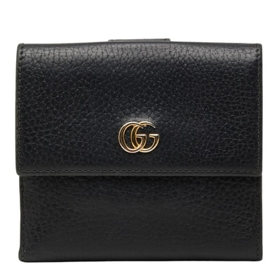 グッチ GGマーモント コンパクトウォレット 二つ折り財布 456122 ブラック レザー レディース GUCCI 【中古】
