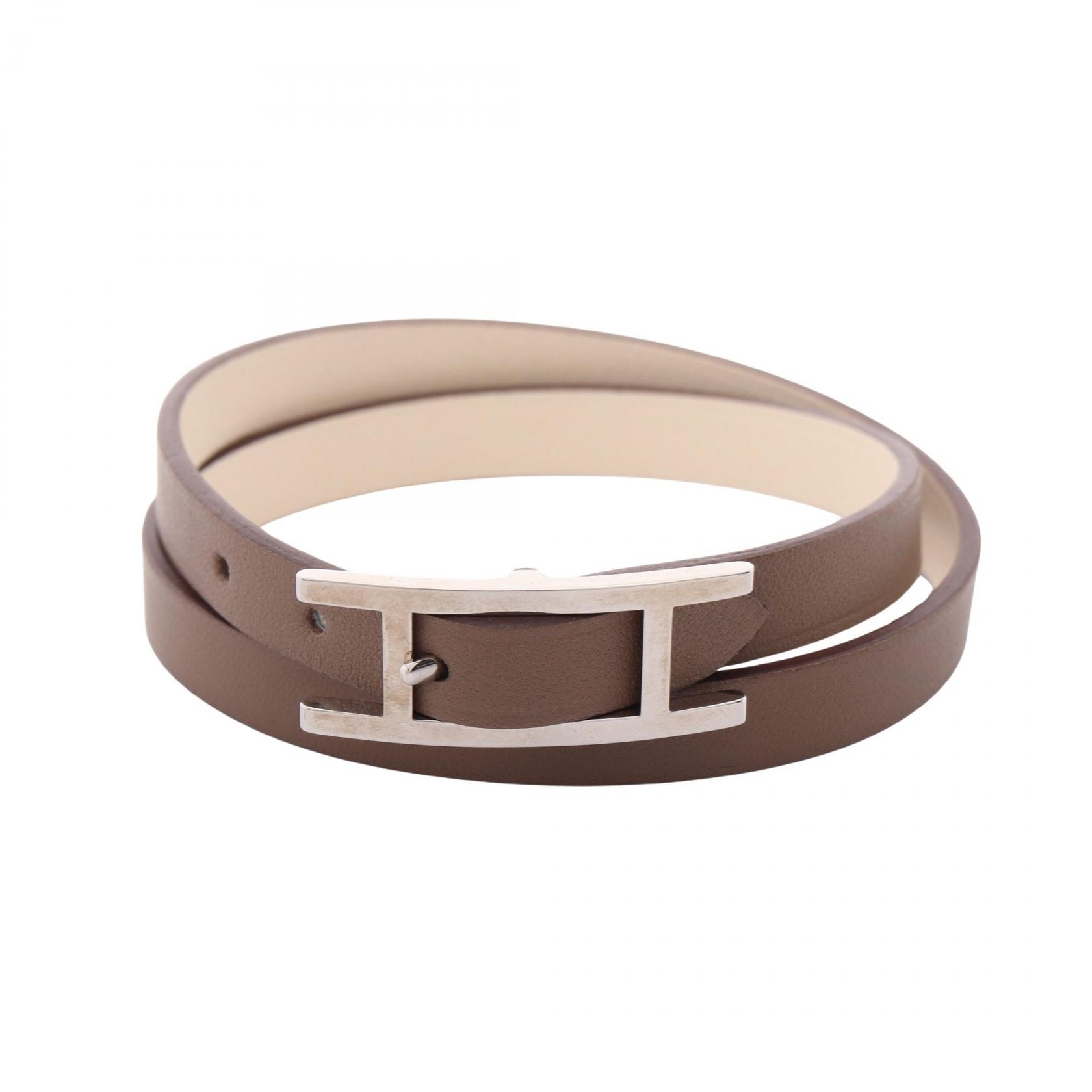 エルメス HERMES ビーアピ ドゥブルトゥール ブレスレット アクセサリー レザー レディース グレー系 【中古】