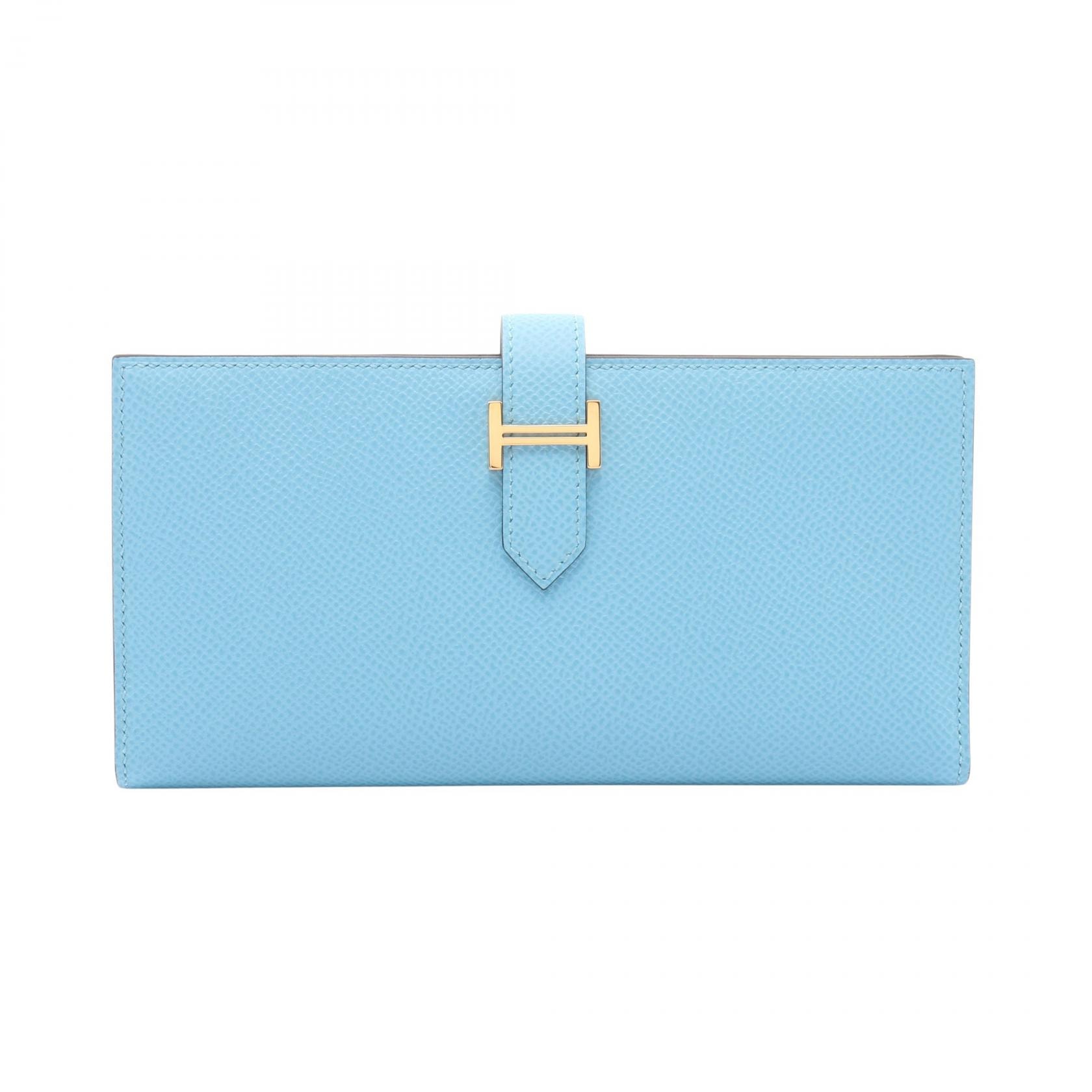 エルメス HERMES ベアンスフレ ヴェルソ 二つ折り長財布 財布 レザー ヴォーエプソン ヴォーエプソン ヴェールジェイド U刻印(2022年製造) レディース ブルー系 / グリーン系 / セレステ 【中古】