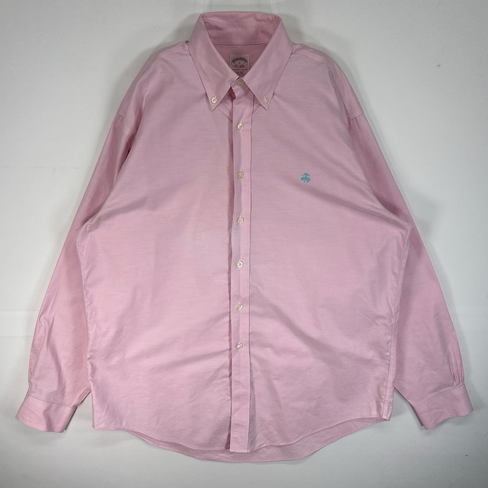古着 ブルックスブラザーズ Brooks Brothers 長袖シャツ ロゴ 刺繍 胸ポケ ボタンダウン L ピンク系 無地 メンズ