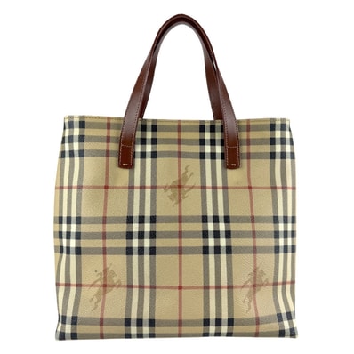 バーバリー BURBERRY ハンドバッグ PVCコーティングキャンバス/レザー ベージュ×ブラウン レディース【中古】 z7765