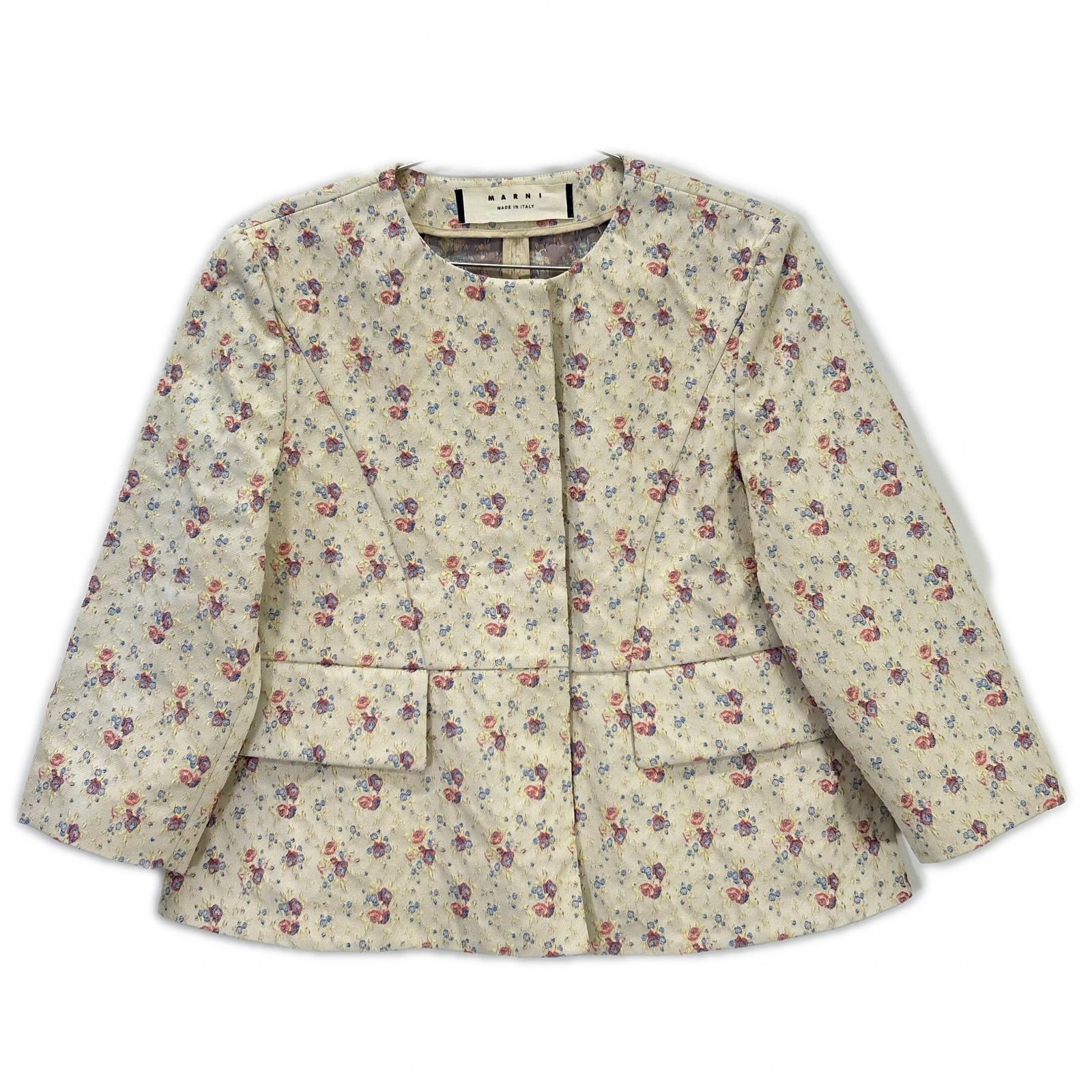 マルニ GIMAT15A01TCW33 アイボリー 花柄 ノーカラー ジャケット 42