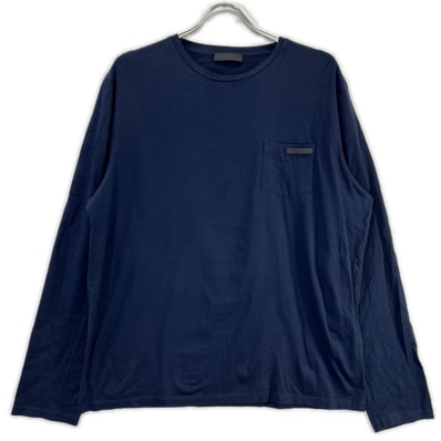 プラダ UJL879 ネイビー ポケット付き 長袖 コットンTシャツ XL