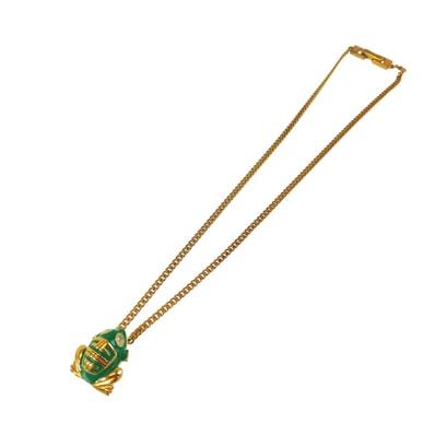 美品 Givenchy ジバンシー ヴィンテージ カエルモチーフ ゴールド グリーン メタル ネックレス ペンダント 1-0294735 【中古】