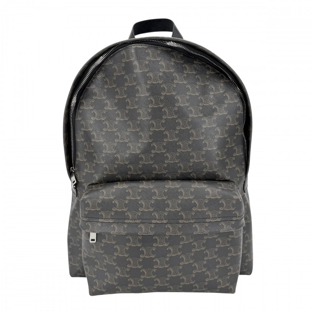 CELINE セリーヌ リュック ミディアム バックパック 肩掛け メンズ レディース 188382BOV  カーフスキン  トリオンフキャンバス  ブラウン 茶 ブラック 黒 シルバー金具 ユニセックス【中古品】