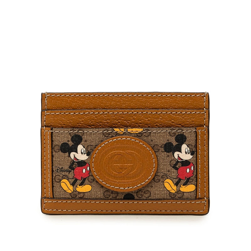 グッチ × Disney ディズニー ミッキーマウス マイクロGG カードケース パスケース 602535 ブラウン PVC レザー レディース GUCCI 中古