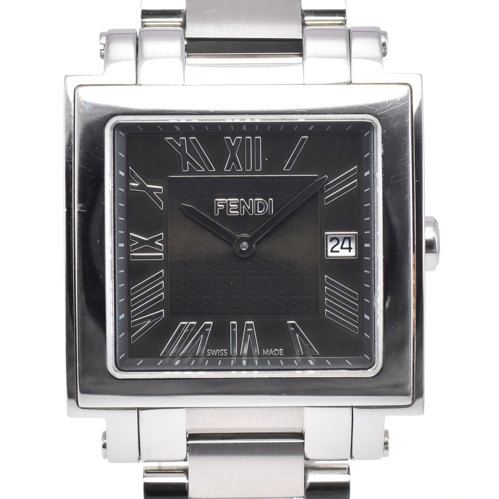 値下 フェンディ FENDI 60500G クアドロ ブラック クォーツ メンズ 良品 腕時計 G#146814