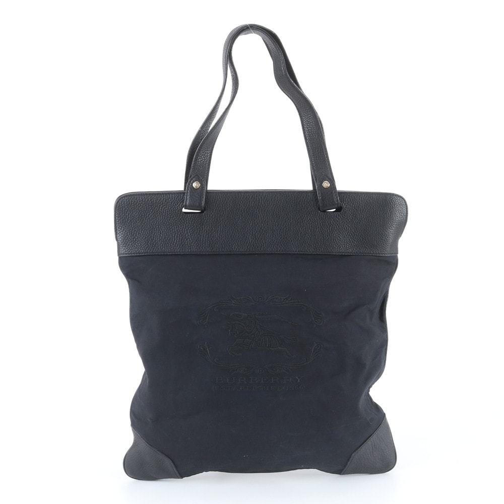 バーバリー ロゴ 刺繍トート バッグ レザー×ナイロン