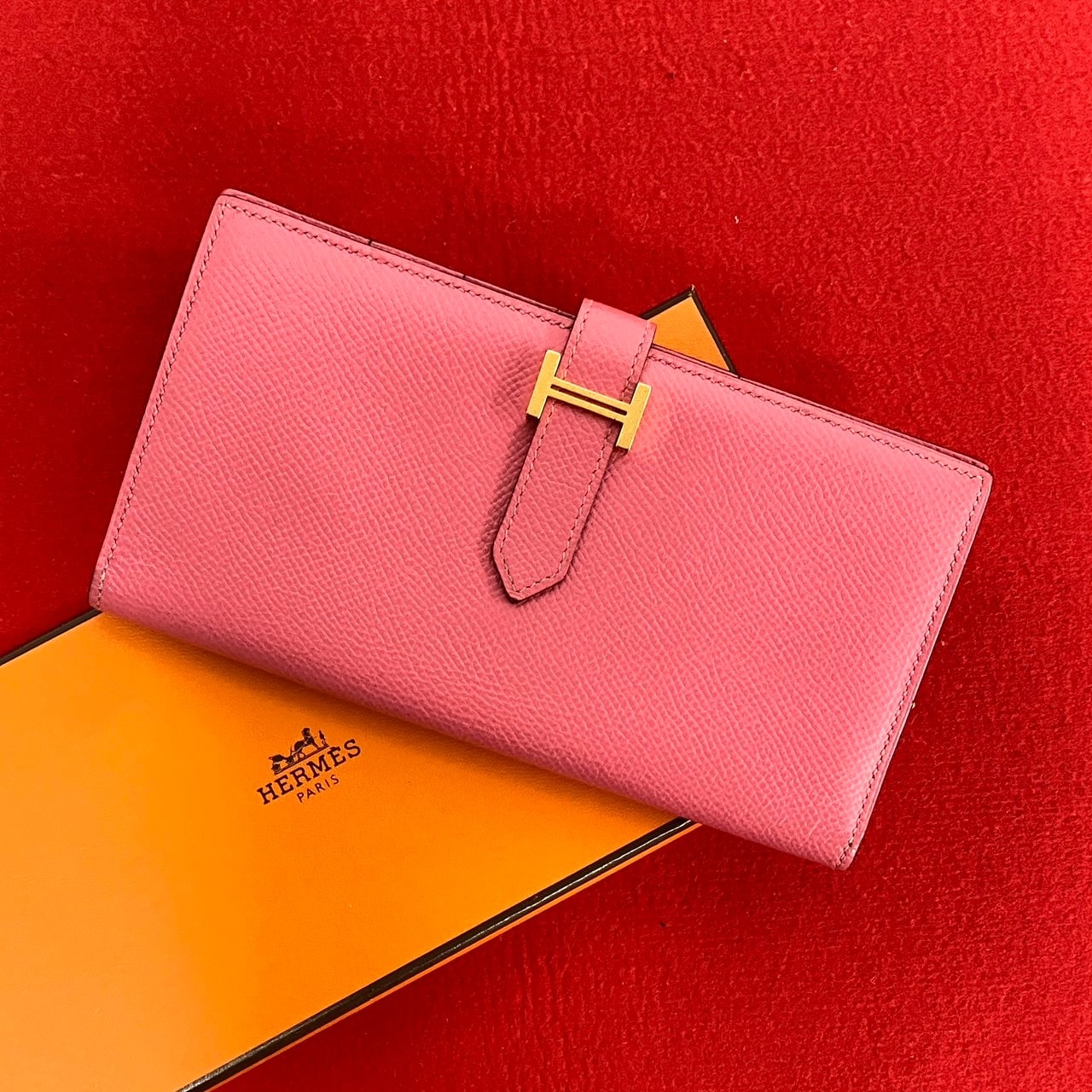 HERMES エルメス ベアンスフレ ヴォーエプソン 長財布 ピンク
 33928