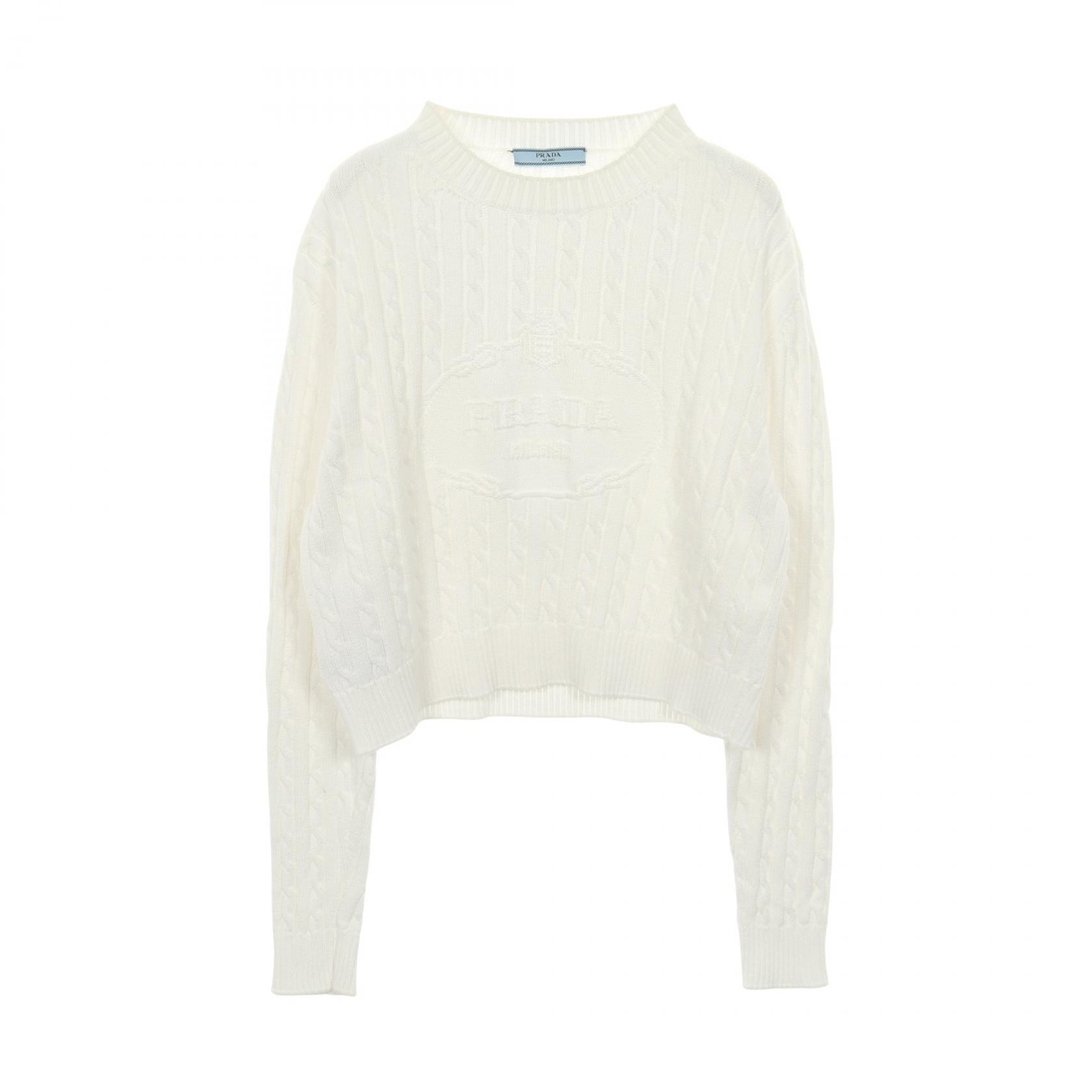 プラダ PRADA ケーブルセーター ニット 衣料品 トップス コットン レディース ホワイト系 【中古】