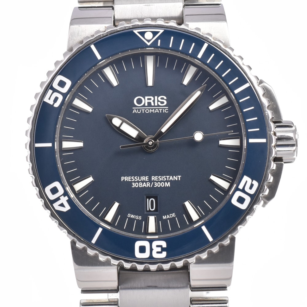 オリス ORIS 7653 アクイス デイト グレー 自動巻き メンズ 美品 腕時計 J#150366