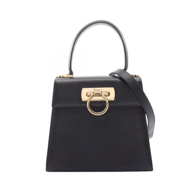 サルヴァトーレフェラガモ Salvatore Ferragamo ガンチーニ 2WAY ハンドバッグ バッグ レザー レディース ブラック系 21 2193 【中古】