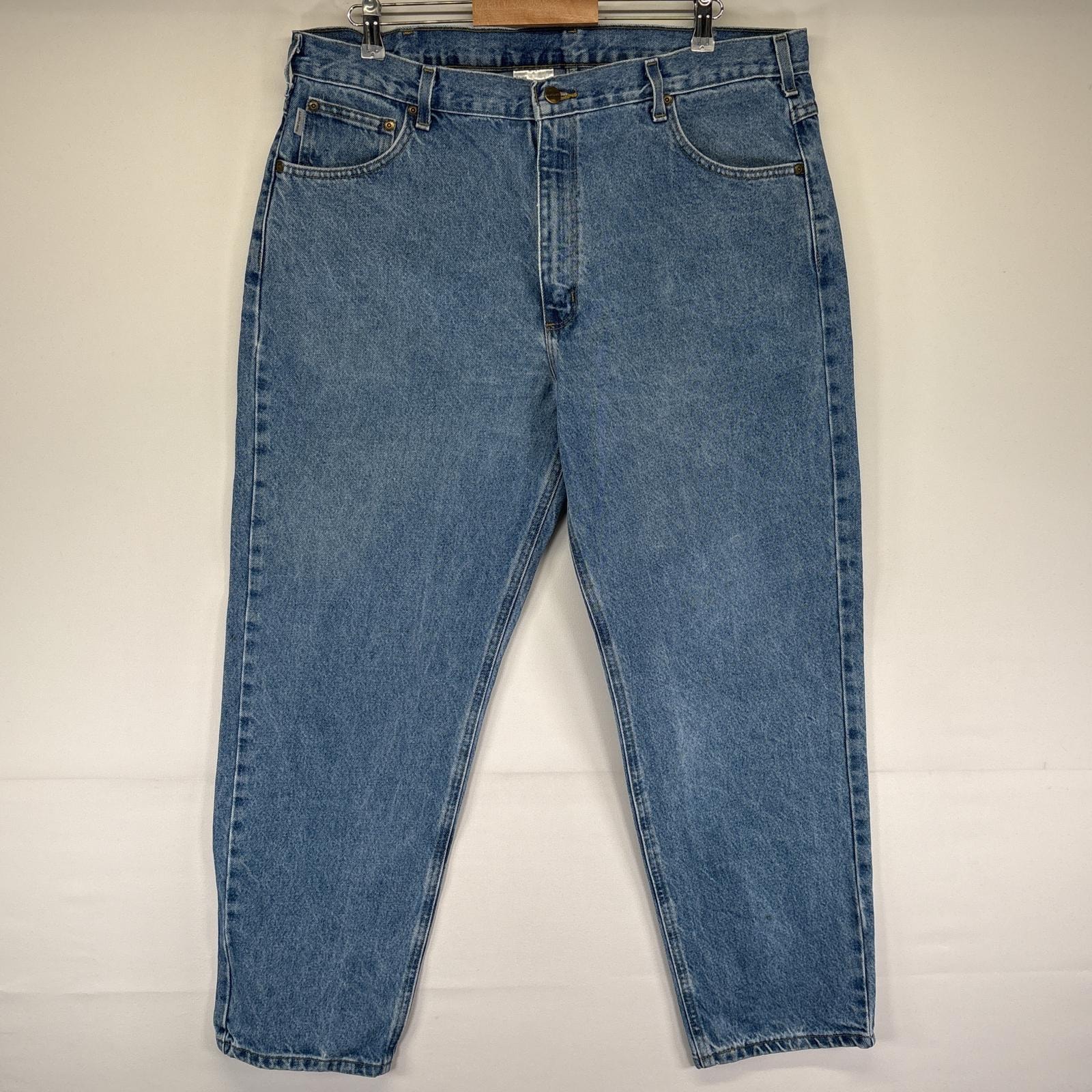 古着 カーハート Carhartt デニムパンツ テーパード ワンポイントロゴ 大きいサイズ ジーンズ ジーパン 5ポケット 長ズボン w40 L30  ブルー メンズ