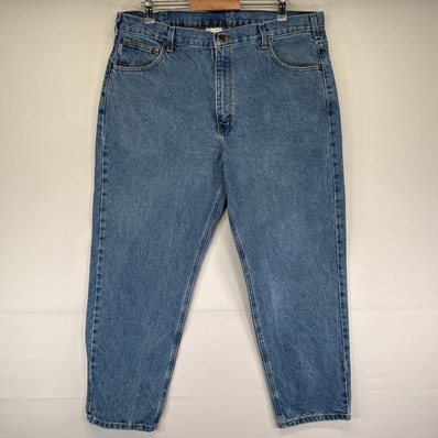 古着 カーハート Carhartt デニムパンツ テーパード ワンポイントロゴ 大きいサイズ ジーンズ ジーパン 5ポケット 長ズボン w40 L30 ブルー メンズ