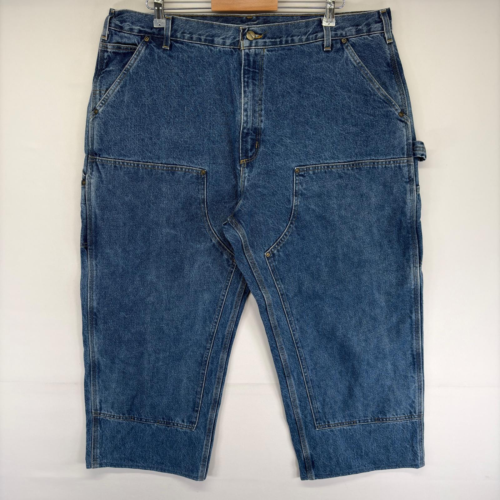古着 カーハート Carhartt USA製 デニム パンツ ペインター ワーク ダブルニー ジーンズ ジーパン w42 L30  ブルー系 メンズ