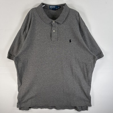 古着 90's/90年代 ポロバイラルフローレン Polo by Ralph Lauren 半袖 ポロシャツ ワンポイント ロゴ 刺繍 2ボタン 混色生地 XL グレー系 無地 メンズ