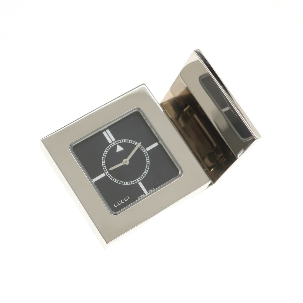 【中古】グッチ GUCCI メタル ケース付き 置時計 シルバー【メンズ】