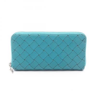 ボッテガヴェネタ BOTTEGA VENETA イントレチャート ラウンド長財布 財布 ラバー メンズ グリーン系 【中古】