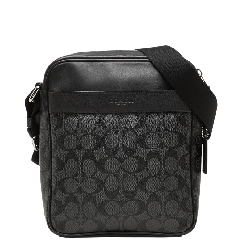 コーチ シグネチャー 斜め掛け ショルダーバッグ F54788 ブラック グレー PVC レザー レディース COACH 【中古】