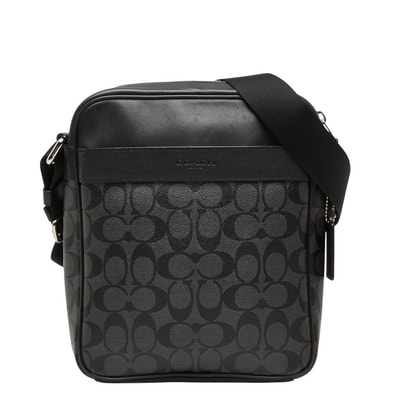 コーチ シグネチャー 斜め掛け ショルダーバッグ F54788 ブラック グレー PVC レザー レディース COACH 【中古】